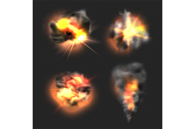 Bomb explosion. Exploded fire flame and smoke dramatic effects vector