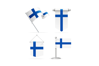 Realistic 3d Detailed Finland Flag Banner Set. Vector