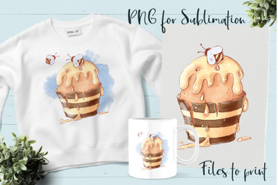 Bees and honey sublimation. Design for printing.