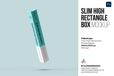 Slim High Rectangle Box Mockups - 8 views