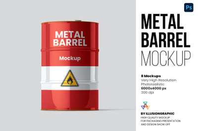 Metal Barrel Mockup - 8 views