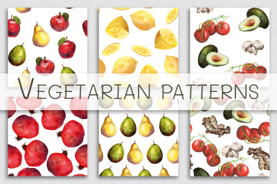 Vegetarian watercolor patterns set