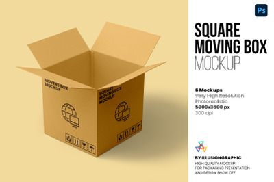 Square Moving Box Mockup - 6 views