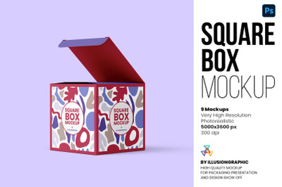 Square Box Mockup - 9 views