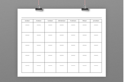 8.5x11 Blank Calendar Page