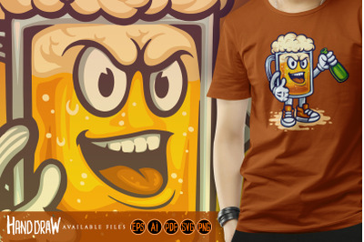 Beer Glass Smile Mascot Illustrations