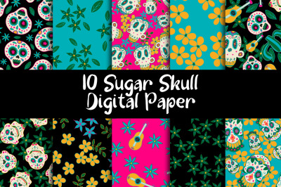 Sugar Skull Digital Paper. Day of the Dead. Dia de los Muertos.