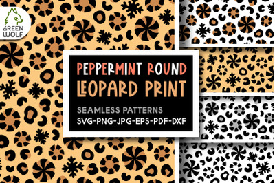 Peppermint round seamless pattern svg Christmas leopard print svg