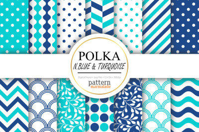 Polka Navy Blue And Turquoise Color Digital Paper - S1210
