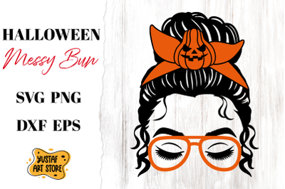 Halloween Messy Bun pumpkin SVG. Cut file and sublimation