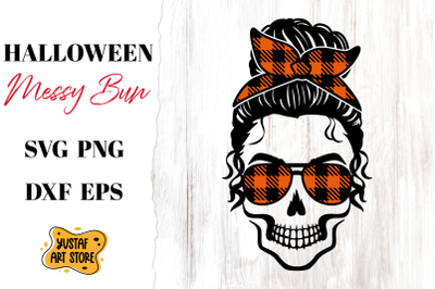 Halloween Messy Bun skull SVG. Cut file and sublimation