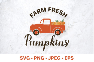 Farm fresh pumpkins SVG. Retro truck. Farm sign