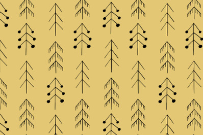 Christmas trees seamless pattern scandinavian gold