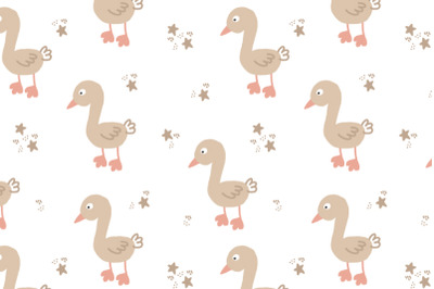 cute goose seamless pattern white