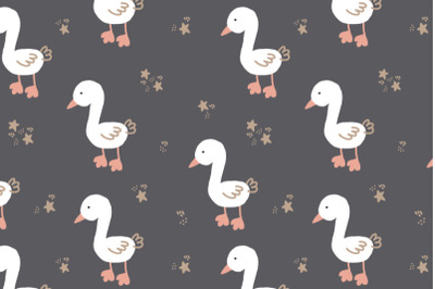 cute goose seamless pattern black