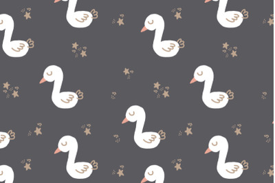 cute goose sleep seamless pattern black