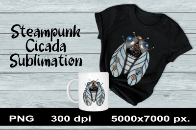 Steampunk Cicada Sublimation PNG Design. Hand Drawn Clipart.