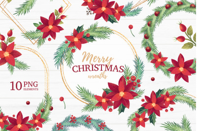 Christmas Floral Wreath Clipart, Winter Festive Graphics
