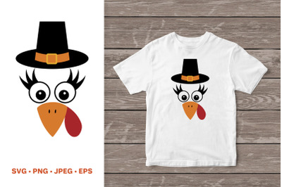 Cute cartoon turkey face. Thanksgiving turkey clipart