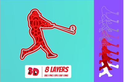 Baseball player 3D Layered SVG Cut File