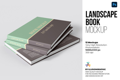 Landscape Book Mockup - 12 views