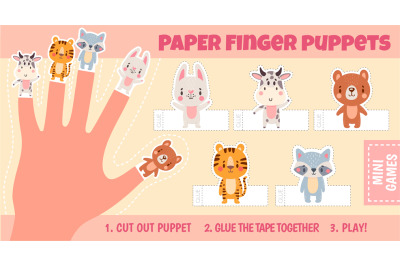 Paper animal finger puppets worksheets for kids hand. Handmade theatre