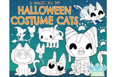 Halloween Costume Cats Digital Stamps - Lime and Kiwi Designs