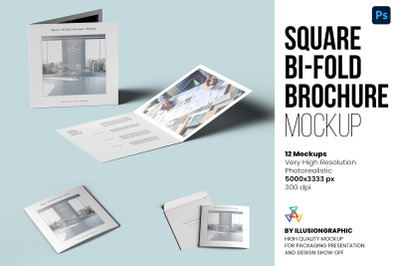 Square Bi-Fold Brochure Mockup - 12 views