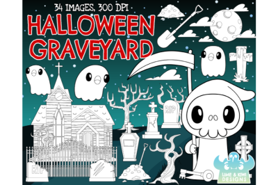 Halloween Graveyard Digital Stamps - Lime and Kiwi Designs