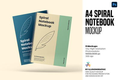 Spiral Notebook Mockup A4 - 8 Views