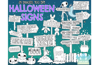 Halloween Signs Digital Stamps - Lime and Kiwi Designs