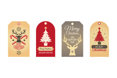 Merry Christmas badges. Cloth labels, handcraft gift tags. Holiday car