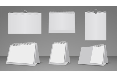 Realistic calendar templates. Wall and table blank paper calendars moc