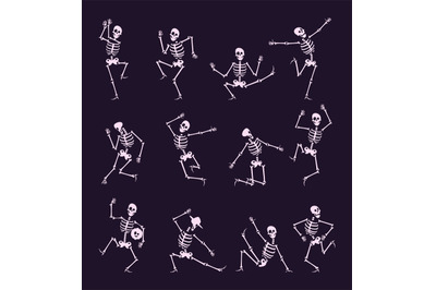 Skeleton party. Undead with skull and bones halloween dancer in funny