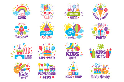 Kids zone badges. Logos for creative place for childrens playgrounds o