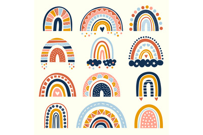 Abstract rainbow. Scandinavian graphic curved stylized lines decoratio