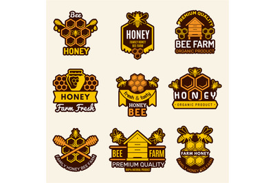 Honey logo. Apiary badges bee signs for organic healthy natural food v