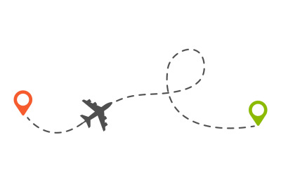 Airplane route. Isolated plane or aircraft dotted trail vector illustr