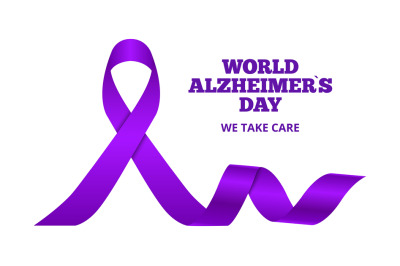 Alzheimer disease world day. Dementia, purple ribbon vector poster