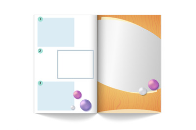 Magazine mock up template. Empty book with areas for advertising or in