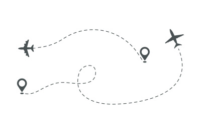 Plane take off. Aircraft path&2C; airplane isolated route vector illustra