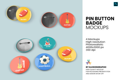 Pin Button Badge Mockup - 4 Views