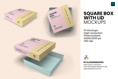 Square Box with Lid Mockup - 10 Views