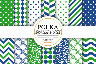 Polka Navy Blue And Green Digital Paper - T0216