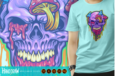 Magic Trippy Skull Mushroom Psychedelic Illustrations