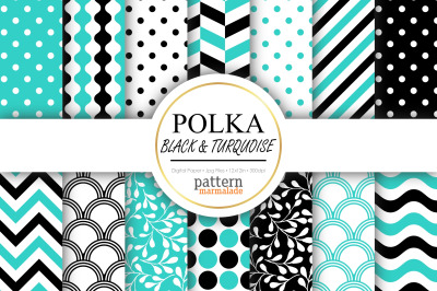 Polka Black And Turquoise Digital Paper - T0602