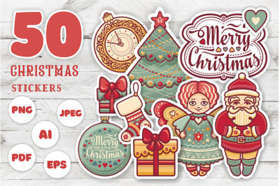 Christmas stickers and clipart bundle