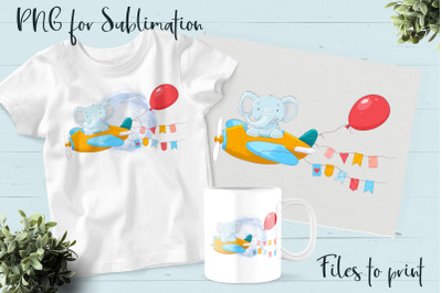 Cute elephant sublimation. Design for printing.