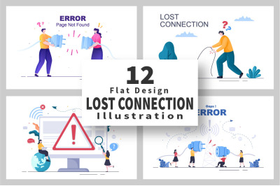 12 Lost Wireless Connection Vector Illustration