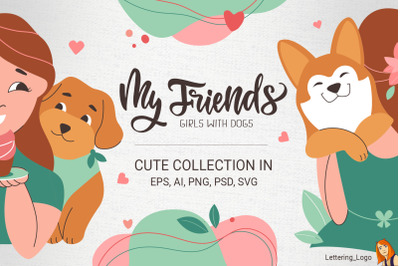 Cute girls with dogs designs